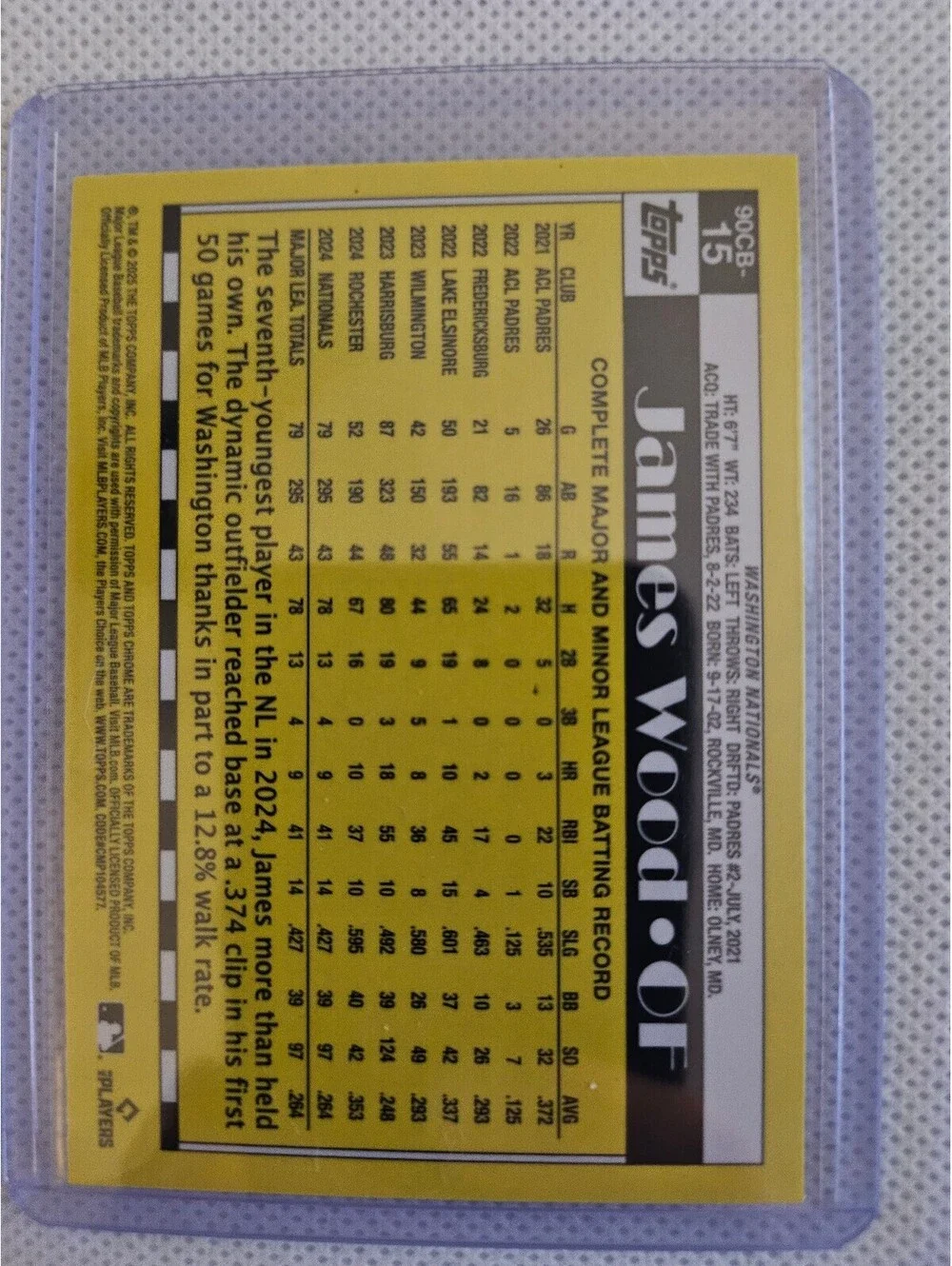 James Wood #90CB-15 [Rookie] 2025 Topps Chrome 1990 insert - RC - Nationals
